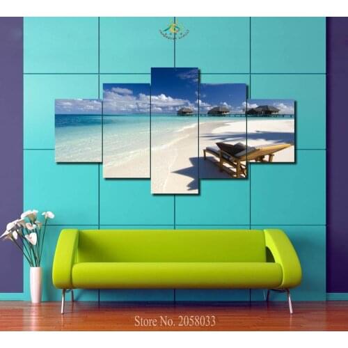 3-4-5 Pieces Bule Sky Leisure Beach Modern Wall Art Pictures HD Printed Canvas Painting Modular Pictures HD Paints Home Decor