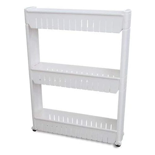 3 Tier Slim Storage Cart Slide Out Mobile Shelving Unit Organizer Trolley Rack with Wheel for Bathroom Kitchen White