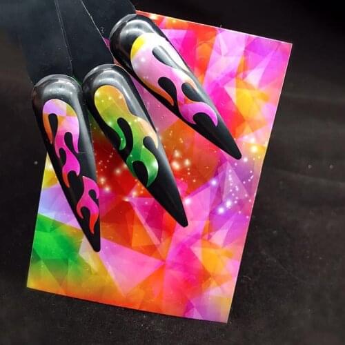 6pc/set colorful flame nail art sticker holographic fire design 3d nail sticker fashion DIY nail flame Foil Decal Stickers