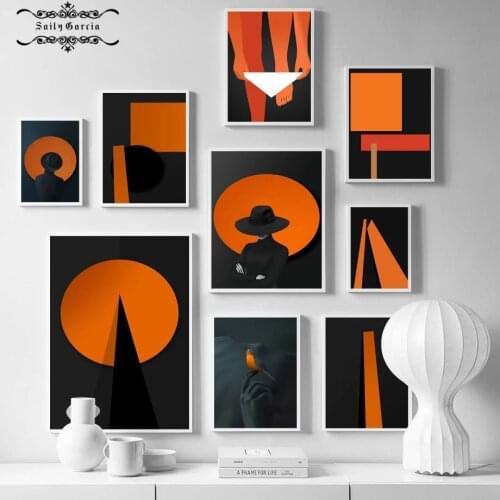 Abstract Woman Body Poster Geometry Wall Art Canvas Painting Nordic Orange and Black Prints Wall Pictures for Living Room Decor