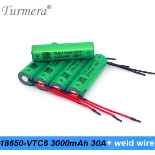 18650 VTC6 3000mAh Battery 30A Welding Wire for 12V 16.8V 18V 21V 25V E-Bike Use and Electric Drill Screwdriver Battery Turmera