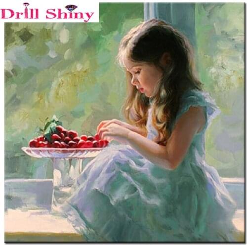 New 5D DIY diamond Mosaic painting girl Cherry Fruits rhinestones family gift home decoration sewing Embroidery