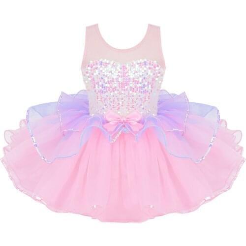 Tutu Ballet Dress for Girls ballerina tulle costume Shiny Sequins Mesh Splice Bowknot Ballet Dance Gymnastics Leotard Tutu Dress