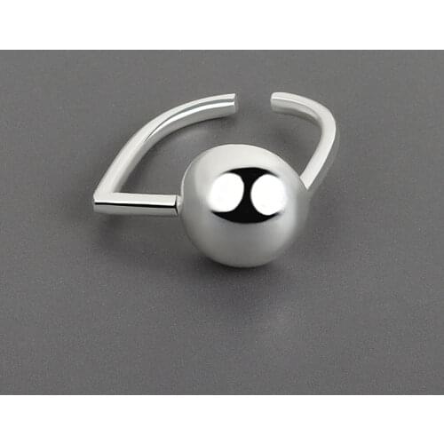 Binmonray 925 Sterling Silver Smooth Geometric Round Ball Rings for Women Korean Simple Temperament Adjustable Rings Jewellery