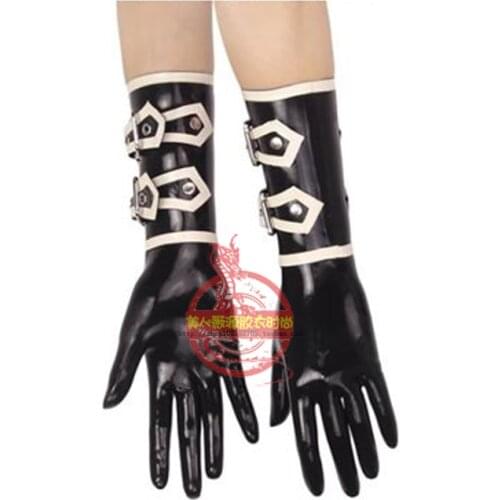 Cheap Womens Sexy Black Latex Short Gloves with Button Custom Free