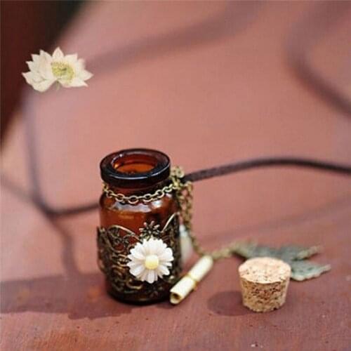 Retro Cork Wishing Bottle Carved Long Leather Cord Necklaces Pendants Vintage Butterfly Flower Pendant Necklace Sweater Chain
