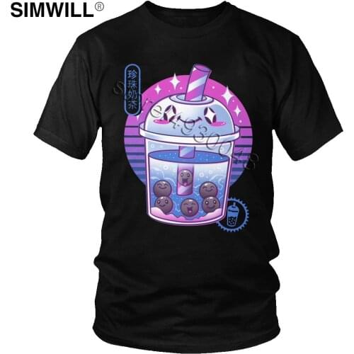Japanese Male Boba Wave Tea Tshirt Luxury Aesthetic Vaporwave T-Shirt Short Sleeve Cotton Print Tee Crew Neck Slim Fit Apparel