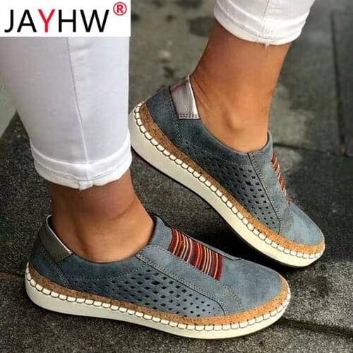 JAYHW Slip On Sneakers Shallow Loafers Women Vulcanized Shoes Breathable Hollow Out Female Casual Flats Ladies Comfortable