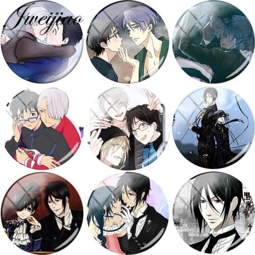 JWEIJIAO Japan Anime Black Butler and YURI!!! on ICE DIY Round Glass Cabochon Dome Photo Charms Demo Flat Back Making Findings
