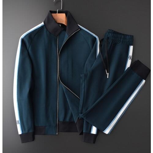 Classic Mens Sets (sweatshirt+pants) Luxury Stand Collar Contrast Color Ribbon Mens Hoodies Plus 4xl Elastic Waist Men Pants