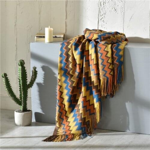 Colorful Zigzag Blanket Sofa Knit Throw Blanket Tassels Fringe Blanket Travel 130x150cm/130x200cm Home Sofa Chair Couch Bed