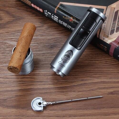 Lubinski Torch Cigar Lighter Gas Butane Lighter Turbo Metal Sharp Cigar Punch Needle Pocket Drill Cigar Holder Accessories