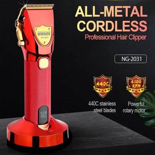 WMARK 6500 RPM Profession Hair Clipper All-Metal 9CR18 Blade Magnet Limit Comb 2500mAh With Charge Base LCD Display Hair Trimmer