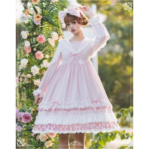 Sweet princess lolita dress vintage lace bowknot sailor collar high waist victorian dress kawaii girl gothic lolita op loli cos