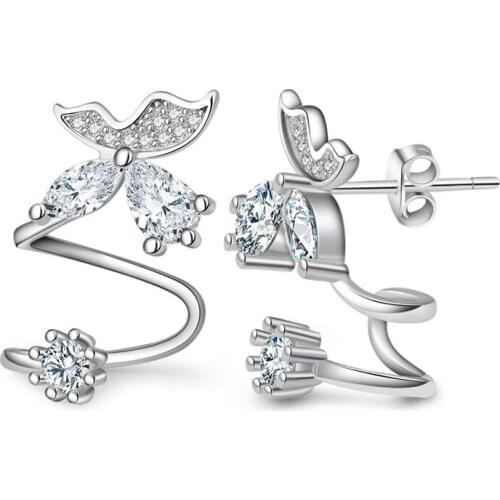 Fashion Simple Exquisite Zircon Butterfly Stud Earrings Elegant Bride Wedding Party Jewelry Charm Animal Stud Earrings