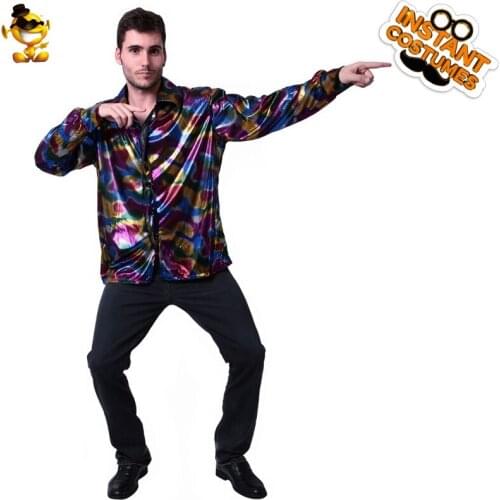 Halloween Men Hippie Costumes Adult Fancy Dress Handsome Costumes for Carnival Christmas Party Cosplay Men Shirt Disco Top Suits