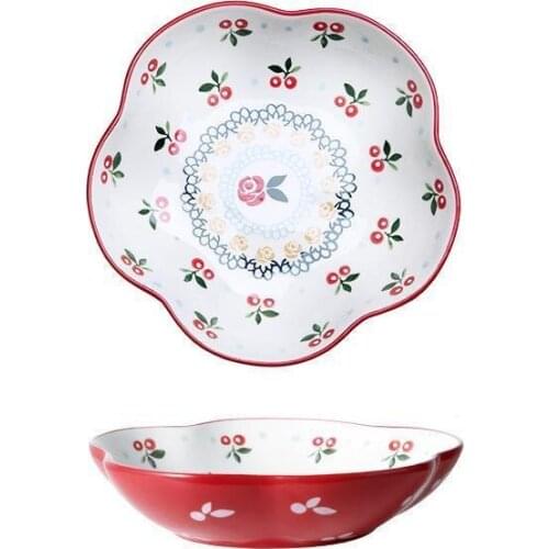 Set of 3 Flower Ceramic Dish for Salad Breakfast Soup Plate Bowl Dinner Food Container Kitchen Dinnerware Tableware Baking