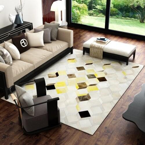 Nodic 3D Plaid Cowhide Fur Handmade Patchwork Rug Big Size Unique Fur Decoration Office Carpet Area Rug for Living Room