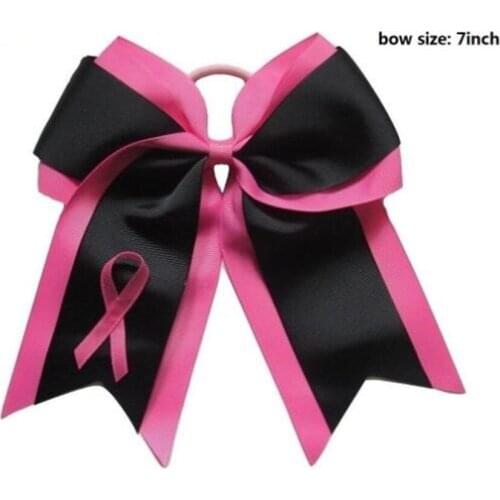 NEW "BREAST CANCER Ribbon" 7inch Cheer Hair Bow 3 Inch Girls Cheerleading elastic band Hair accessories