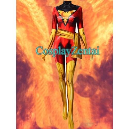 NEW 2018 Dark Phoenix Cosplay Costume 3D Spandex Zentai Bodysuit for Woman/Kids