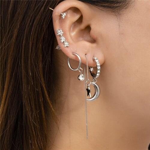 New French Vintage Micro Inlaid Heart Shaped Tassel Earrings Elegant Temperament Generous Star and Moon Set Earrings Accessories