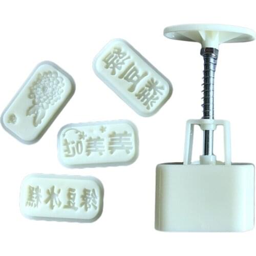 Plastic Mooncake Mold with 4pcs 50g Stamp Biscuit Cookie Cutter Mould DIY Fondant Baking Tool Mid-Autumn Festival