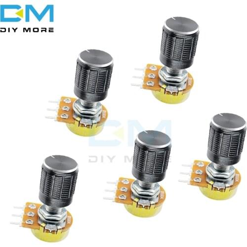 5PCS 3Pin WH148 Rotary Potentiometer With Aluminum Alloy Caps Black 1K 5K 10K 20K 50K 100K 500K Ohm Linear Taper Potentiometer