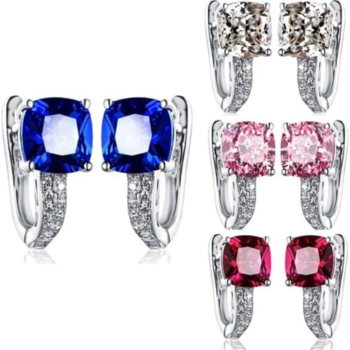 Luxury Gorgeous Women Jewelry Princess Cut Zircon Hoop Earrings for Wedding Engagement Party Set Gifts