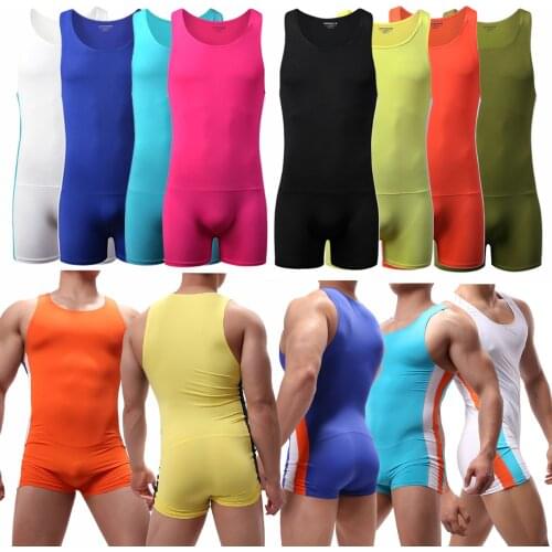 Sexy Mens Undershirts One-peice Bodysuits Sportwear Leotard U-Convex Pouch Jumpsuit Wrestling Singlet Vest Rompers Men Underwear