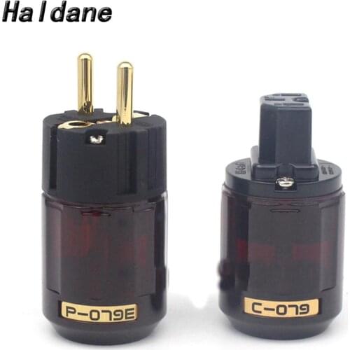 Haldane pair HIFI Gold Plated P-079E Schuko EU EUR Power Plug Adapter C-079 IEC Connector for AC Power Cord Audio Connector