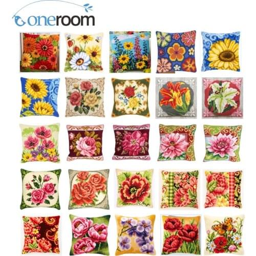 Cross Stitch Pillow Mat DIY Craft Beautiful Flower 01 Tapestry Pillow 42CM by 42CM Needlework Crocheting Cushion Embroidery