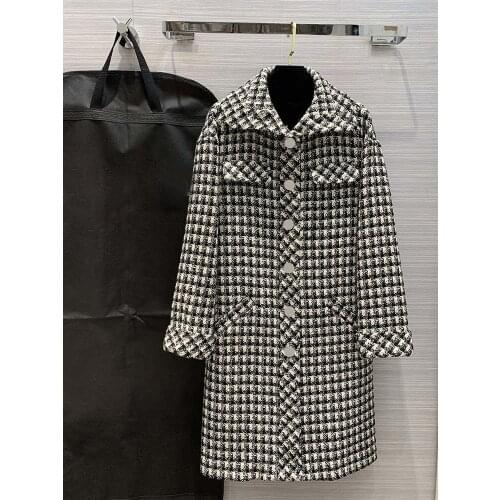 Wind New AW22922 aristocratic weave a soft black and white case grain long wool coat can customized big size