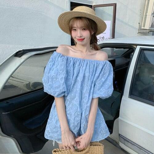 2021 Fashion Summer Sexy Off Shoulder Top Shirt Women Puff Sleeve Harajuku Tee Shirt