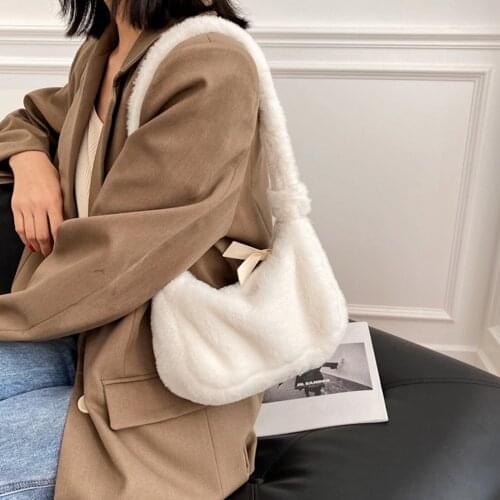 Women Plush Tote Bag Shoulder Handbag Top Handle Satchel Purse Underarm Bag