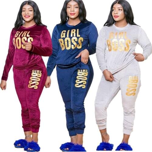 Plus Size XL-5XL Letter Print Velvet Womens Set Sweatshirt Top Jogger Pants Suit Tracksuit Two Piece Set Fitness Outfit