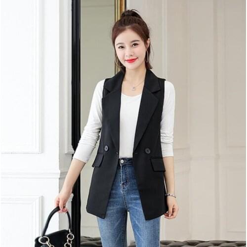 #5253 Spring Autumn Black Sleeveless Blazer Women Slim Casual Formal Vest Coat Female Korean Style Woman Suit Vest Waistcoat