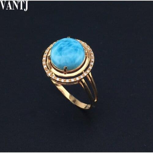 VANTJ Elegant Natural Larimar 18k Gold Rings Real 750 Tasteful Fashion Fine Jewelry Women Girl Miss Gift New Hot Sale