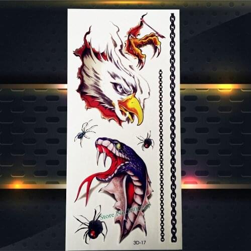 1PC 3D Eagle Vs Snake Head Temporary Removable Tattoo Kids Body Art Arm Cartoon Tatoo P3D-17 Cool Shoulder Hands Tattoo Stickers
