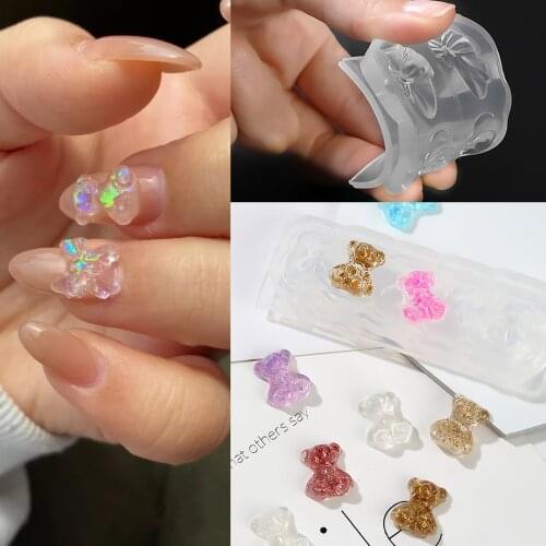 1PCS Silicone Nail Carving Mold 3D Bear Butterfly Flower Shape Mould Stamping Plate Nails Stencils Handmade Nail Decoration