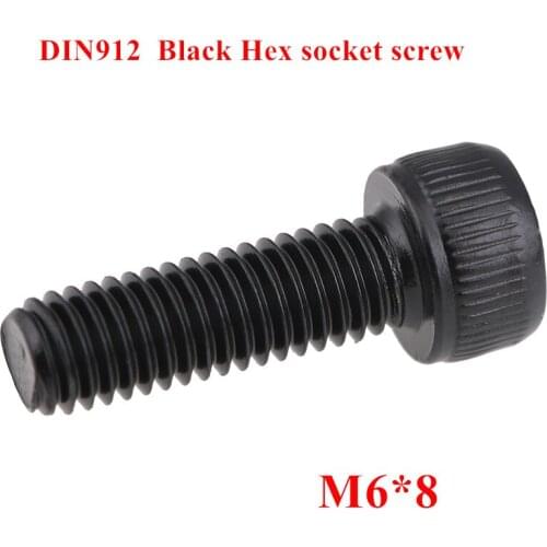 100pcs DIN912 M6*8 grade 12.9 Black Alloy Steel Hexagon Socket Screw Hex Head Cup Screw Screws Bolts