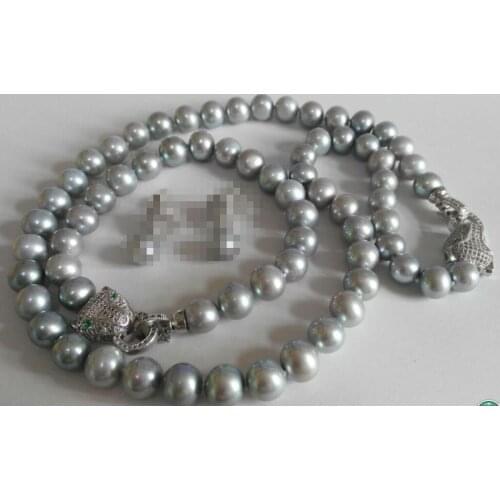 11-12mm silver grey pearl necklace18" &earring &bracelet 8"