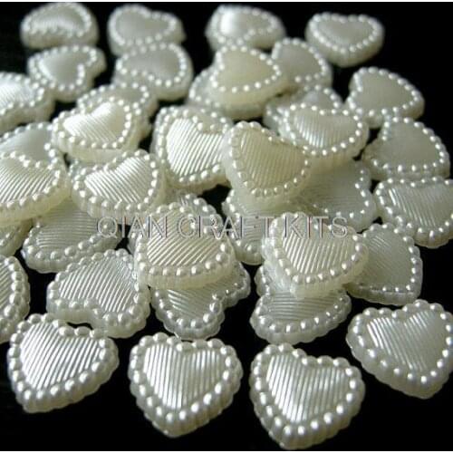 1200pcs Pearlized Heart Pearl Cabochon Flat Back Deco Heart Faux Pearl in CREAM WHITE (11mm)