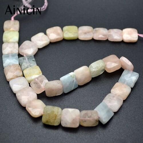 Natural Morganite Faceted Square Shape Gemstones Strand Loose Beads 10x10mm Length 38cm DIy Jewelry Making Findings 2pcs