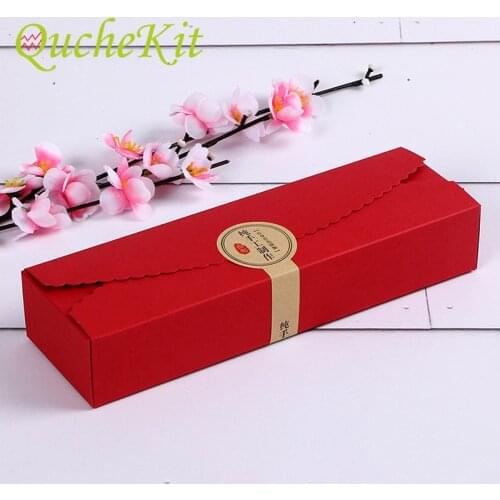 20Pcs Red Kraft Paper Gift Boxes Handmade Dessert Chocolate Candy Cardboard Packaging Boxes Pastry Favor Wedding Gift Wrapping