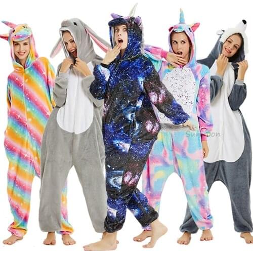 2020 Winter Unicorn Pajamas Sleepwear For Girls Boys Kigurumi Panda Onesies Flannel Pyjamas Women Animal unicornio Pajama