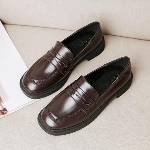 2021 Fashion Flats Women Shoes Womens Moccasins Vulcanize Shoes Casual Shoes Soft Leather Loafers England Black Office Shoes