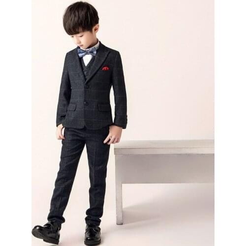 2019 Big Boys Blazer Suit Kids Cotton 3 pieces/set Vest+Blouse+Pants Clothes Sets Boys Formal Blazers for Weddings Party suits