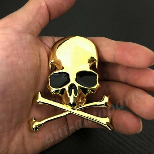 3D Golden Metal Skull Skeleton Cross Car Trunk Emblem Badge Decal Sticker