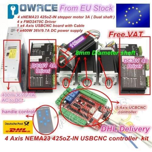 4 Axis Stepper Motor Controller kit USBCNC driver board Nema23 425oz-in,112mm,3A (Dual Shaft ) Engraving machine