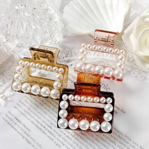 5cm Transparent Hollow Pearl Big Hair Claws For Women Hair Accessories Flower Rhinestones Hairpins Handmade Hair Clips